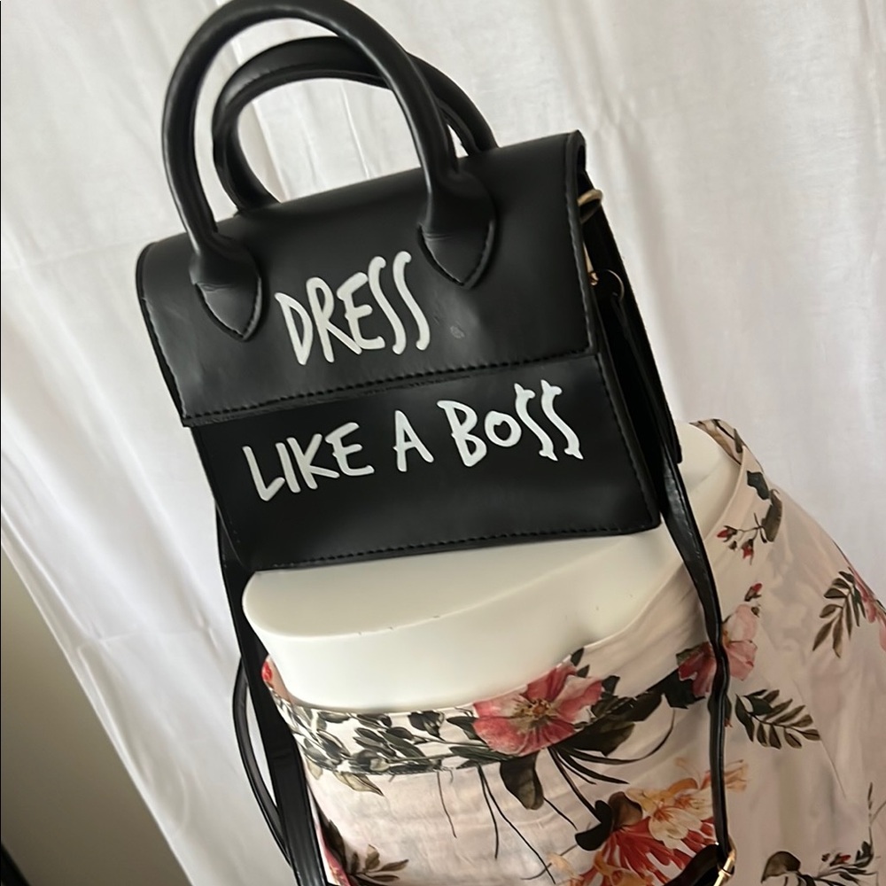 Black Statement Handbag With Bold Text - image 2